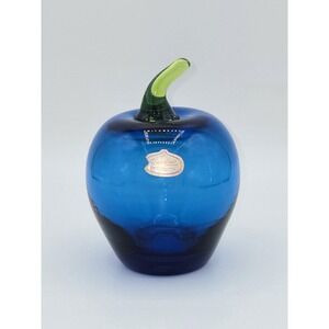 Rainbow Viking Glass Art Glass Deep‎ Blue Apple Green Stem Sculpture